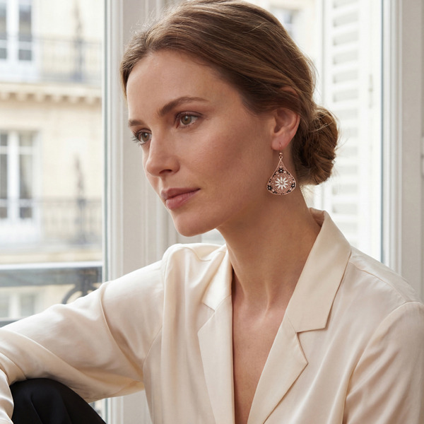 玫瑰金色琺瑯純銀耳環-星燦花影