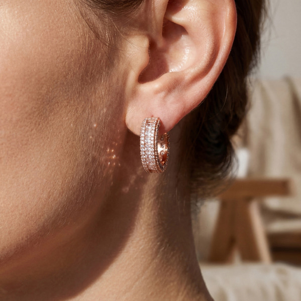 玫瑰金色鋯石純銀耳環-恆耀之環