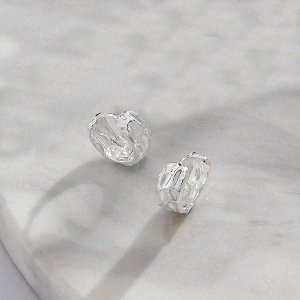 銀色純銀耳環-波紋