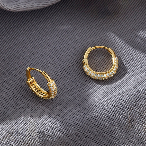 金色鋯石純銀耳環-微耀圈語