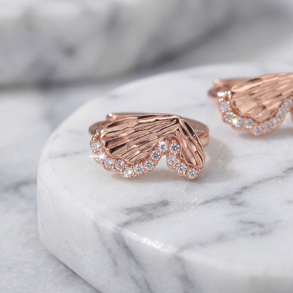 玫瑰金色鋯石純銀耳環-銀羽守光