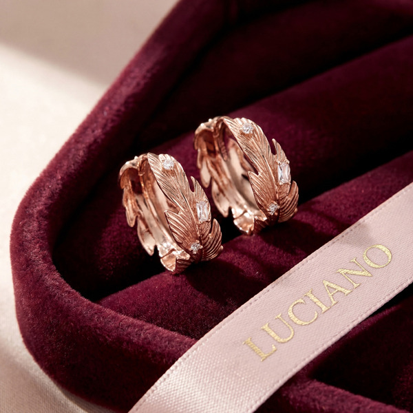 玫瑰金色鋯石純銀耳環-銀葉花冠