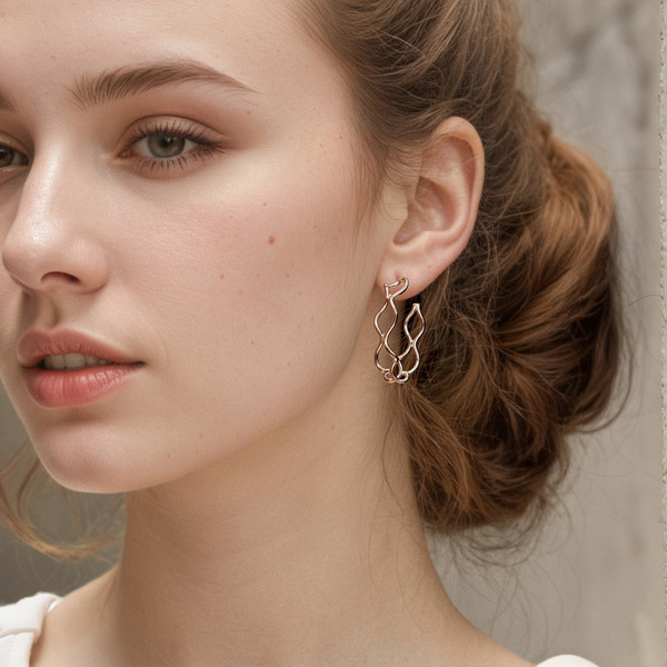 玫瑰金色純銀耳環-春葉飛舞