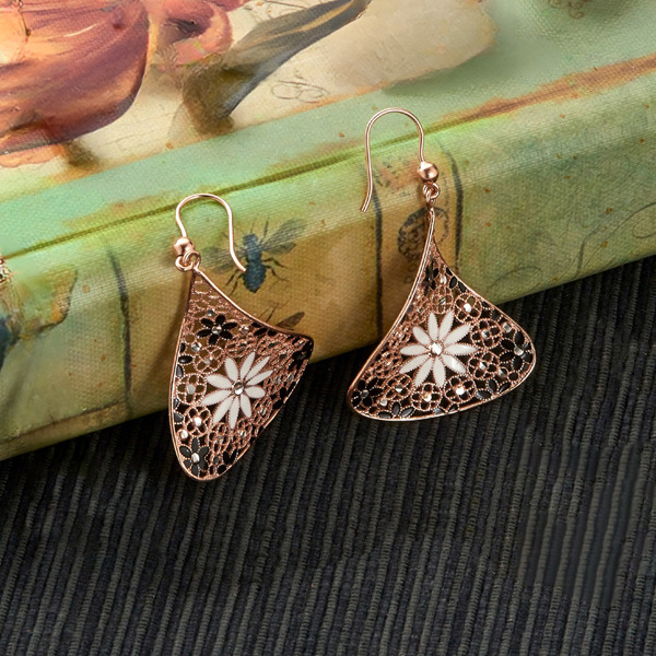 玫瑰金色琺瑯純銀耳環-星燦花影