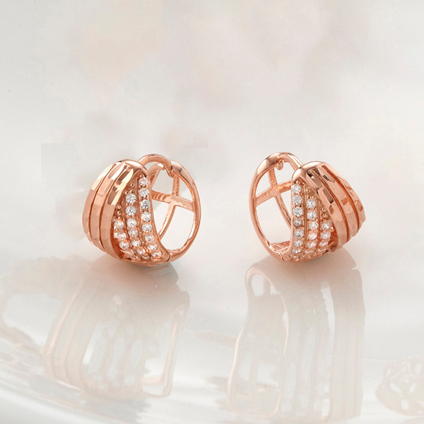 玫瑰金色鋯石純銀耳環-光構之環