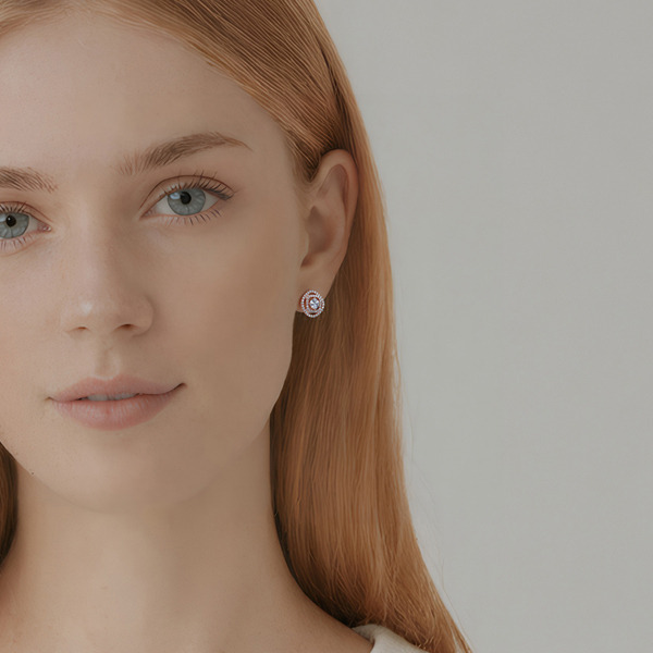 玫瑰金色鋯石純銀耳環-祈念