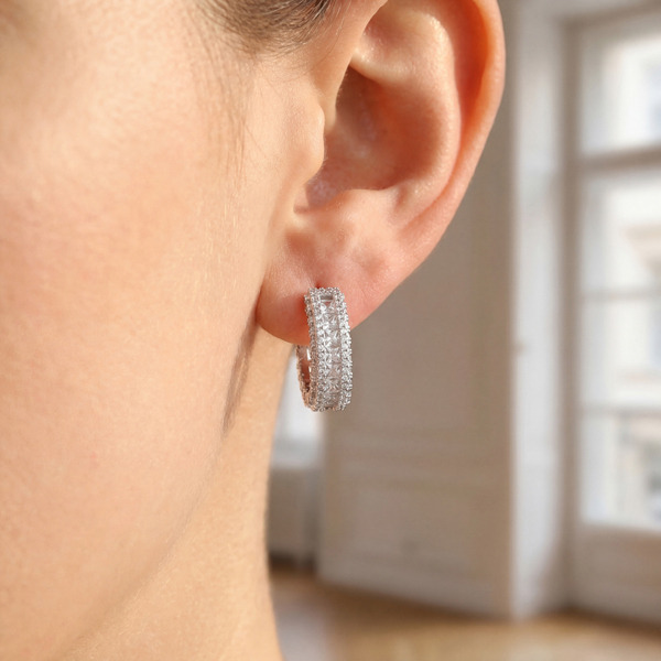 白K色鋯石純銀耳環-恆耀之環