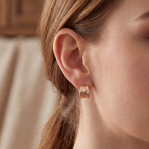 玫瑰金色純銀耳環-柔曜圓語