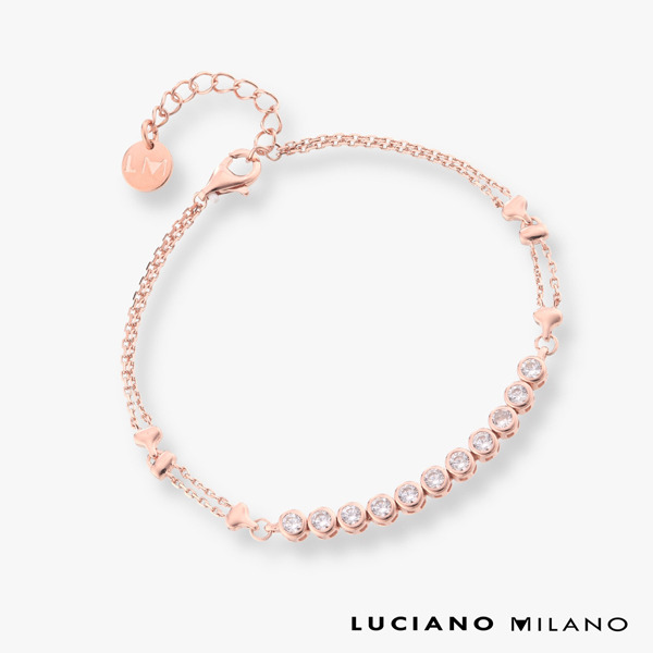 玫瑰金色鋯石純銀手鍊-流光雙序