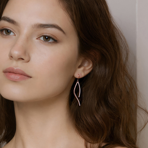 玫瑰金色鋯石純銀耳環-清風