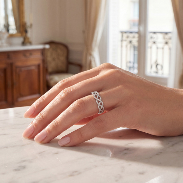 白K色鋯石純銀戒指-交織之環