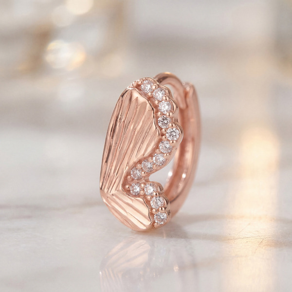 玫瑰金色鋯石純銀耳環-銀羽守光