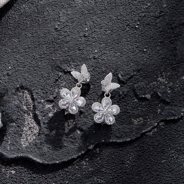 白K色鋯石純銀耳環-花語情緣