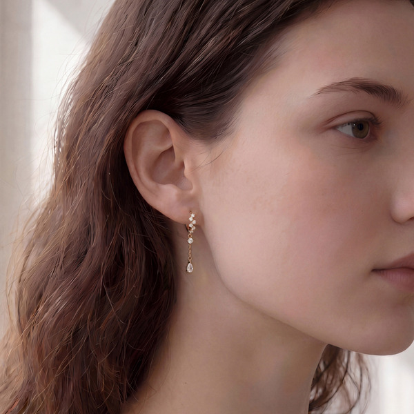 玫瑰金色鋯石純銀耳環-心凝