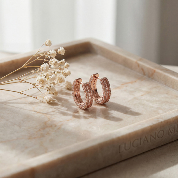 玫瑰金色鋯石純銀耳環-恆耀之環