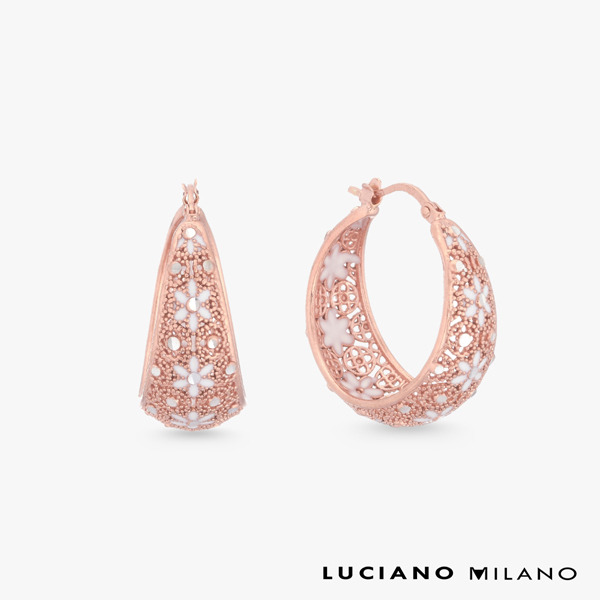 玫瑰金色琺瑯純銀耳環-曜金星語