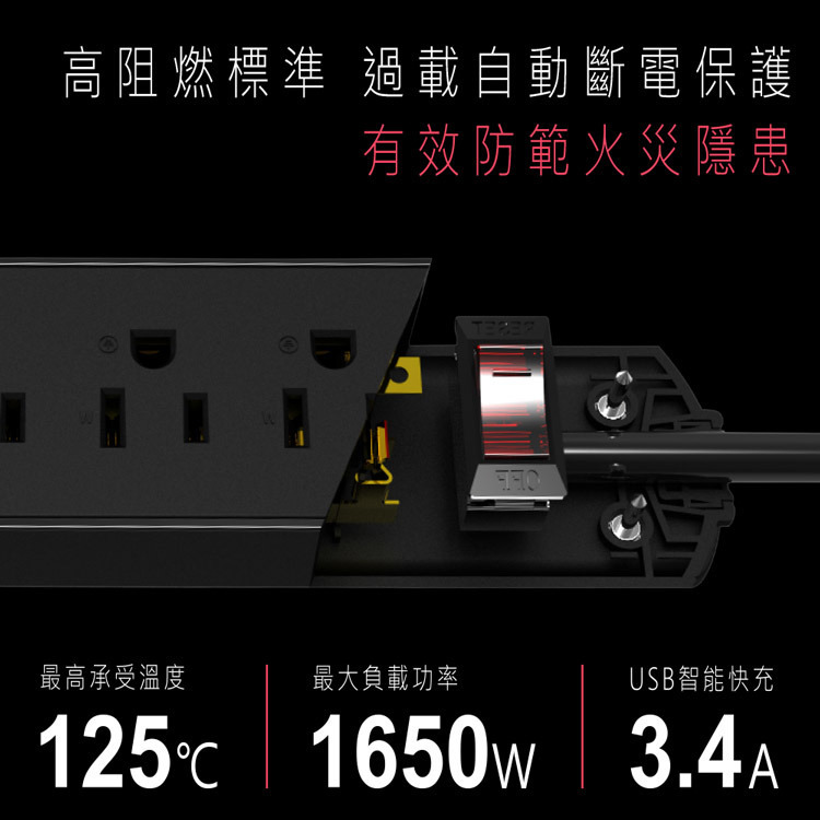安全用電很重要-APEX-時尚質感黑-四孔延長線-智能USB充電-120公分-台灣製造-嚴選砥家